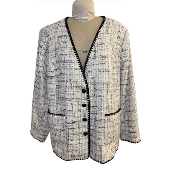 New!  Talbots Tipped Tweed Blazer Plus Sz. 24W Professional Office - Picture 1 of 11